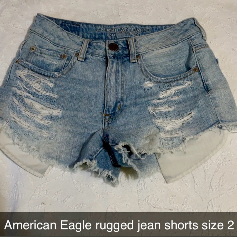 American Eagle Outfitters Light Blue Distressed Jean Shorts